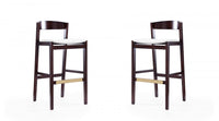  Tabouret de bar en bois rembourre ivoire style Klismos mi-siecle moderne - Lot de 2