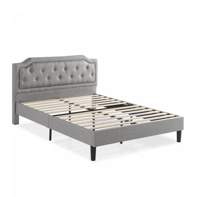 Kellen Upholstered Platform Bed with Headboard in Light Grey - Full Size | Kellen lit plateforme rembourré avec tête de lit gris pâle - Double