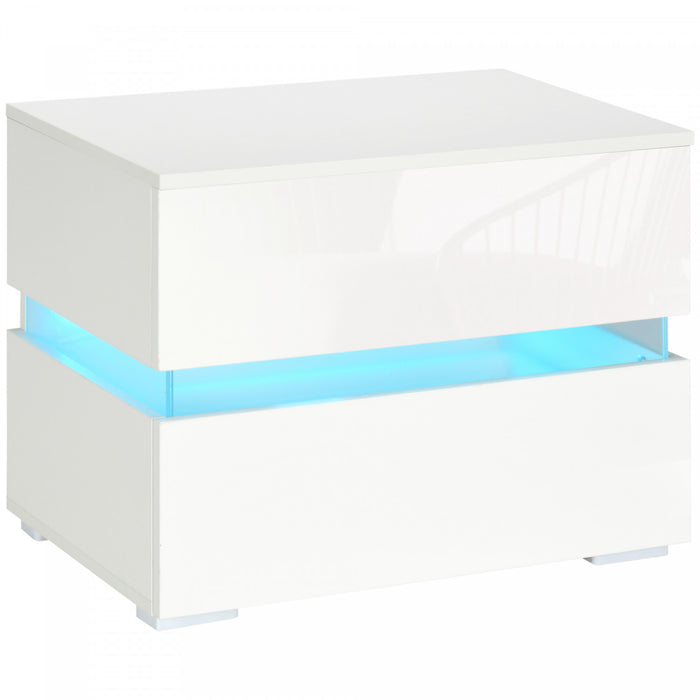 HOMCOM Table de chevet a LED avec tiroirs, Lumiere LED, Blanc