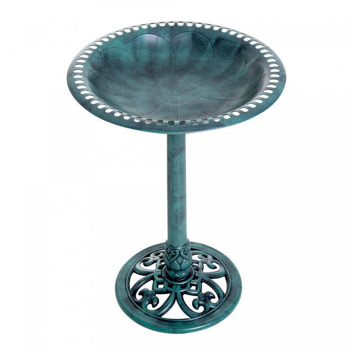 Outsunny 27'' Bain D'oiseau Decor Exterieur En Resine Motif Fleur De Lys