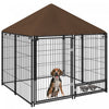 Pawhut Chenil Exterieur Pour Chien De 4.6' X 4.6' X 5' Avec Auvent, Bols Rotatifs, Porte Pour Cour Et Jardin, Cafe