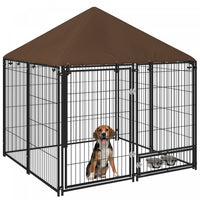 Pawhut Chenil Exterieur Pour Chien De 4.6' X 4.6' X 5' Avec Auvent, Bols Rotatifs, Porte Pour Cour E