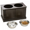 Pawhut Gamelles Surelevees Pour Chiens Avec Meuble De Rangement, Support Pour Gamelles Surelevees Avec 2 Bols En Acier Inoxydable Pour L'eau Et La Nourriture, Pour Les Grands Chiens, Marron.