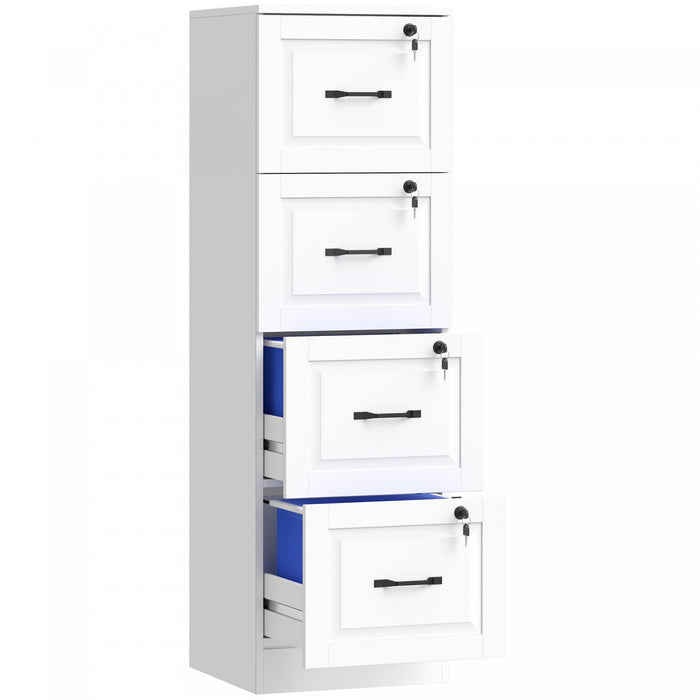 HOMCOM Armoire a Dossiers 4 Tiroirs avec Serrure, Meuble de Classement Vertical, Blanc
