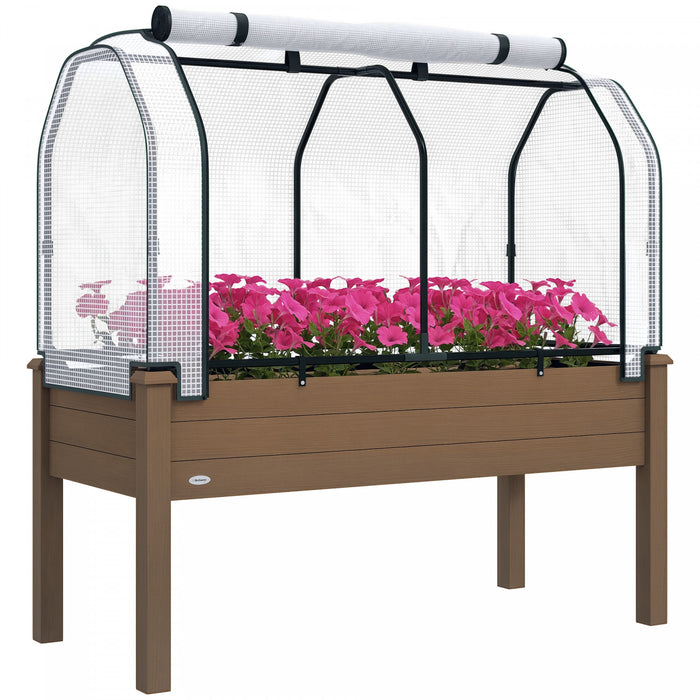 Outsunny Jardiniere surelevee avec housse en PE pour serre, marron