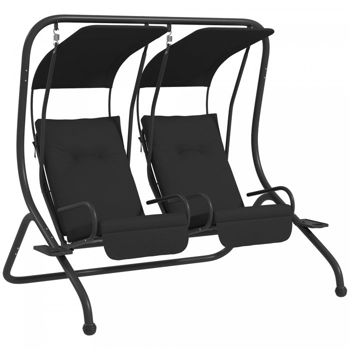 Outsunny Balancoire De Patio 3 Places Avec Auvent Reglable, Noir