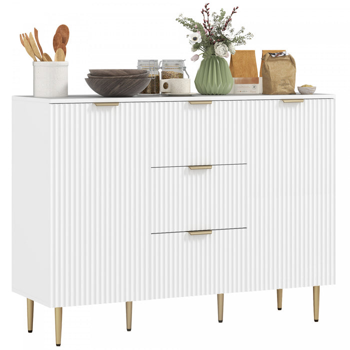 HOMCOM Buffet avec 3 tiroirs et etageres reglables, Blanc