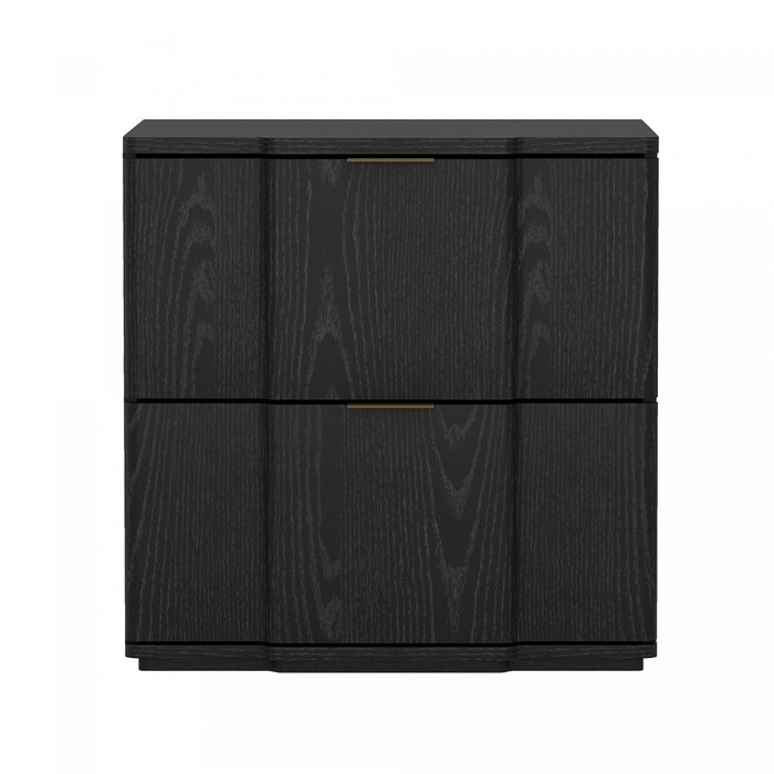 Table de nuit Clive style milieu du siecle moderne 56 cm en noir et or (2 tiroirs)