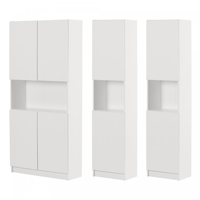 Liora Ensemble Bibliotheque Et 2 Bibliotheques Etroites 2 Portes - Blanc Solide