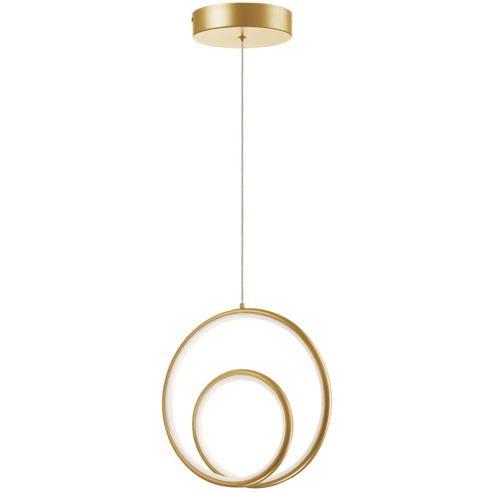 Luminaire suspendu Gabriel de Dainolite en silicone blanc qui diffuse la lumière, avec fini laiton vieilli et ampoule à DEL de 22 W
