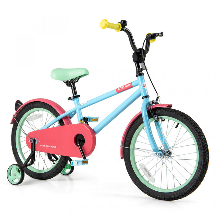Costway 18\" Velo Pour Enfants Avec Guidon De Selle Reglable Roues D'entrainement Amovibles Frein A Main Rouge