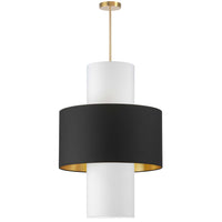 Luminaire suspendu Patrona de Dainolite avec abat-jour noir, doré et blanc, fini laiton vieilli et 4 ampoules