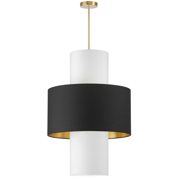 Luminaire suspendu Patrona de Dainolite avec abat-jour noir, doré et blanc, fini laiton vieilli et 4 ampoules