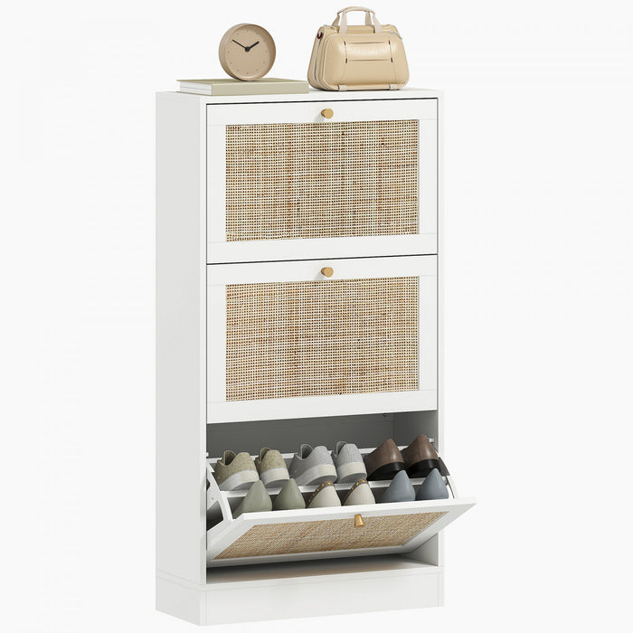 HOMCOM Armoire de rangement pour chaussures en rotin avec 3 tiroirs