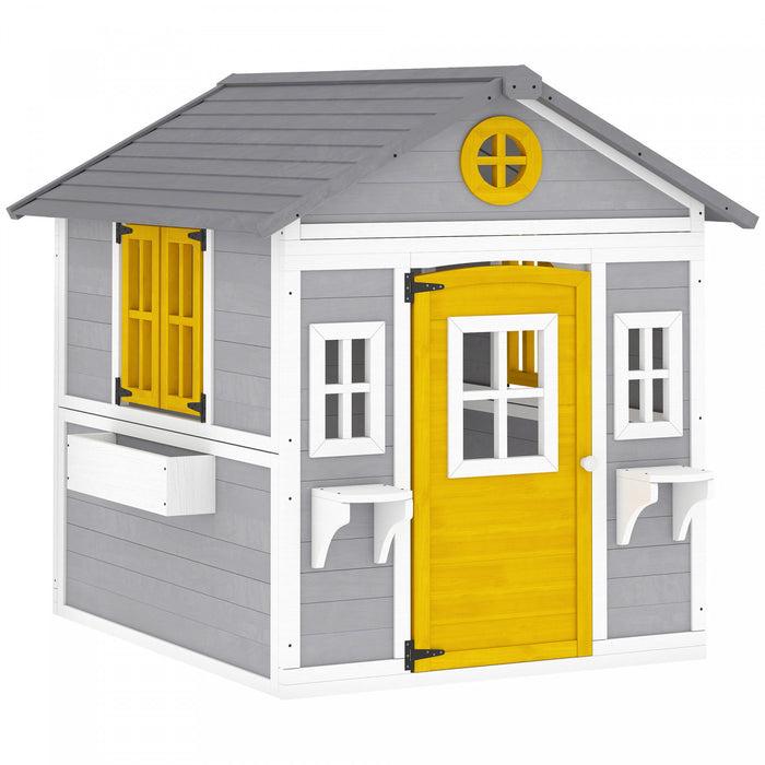 Outsunny Cabane pour Enfants, Maison en Bois Exterieure pour Jardin, Gris