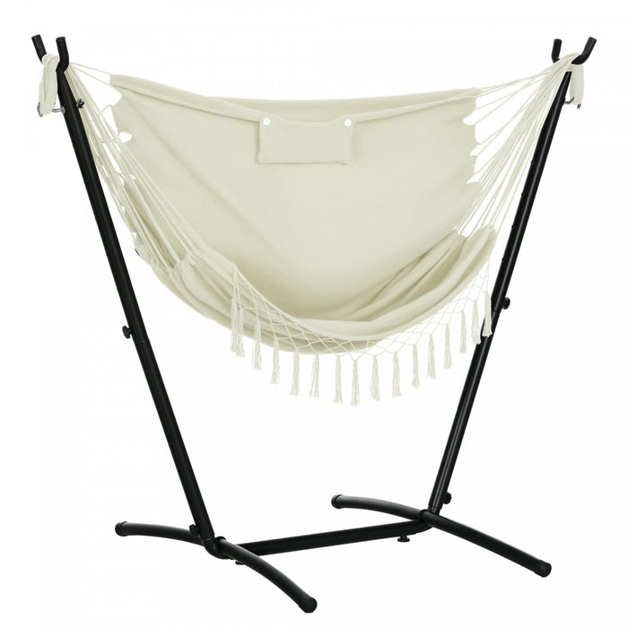 Outsunny Chaise Hamac avec Support, Chaise Suspendue, Appuie-tete, creme