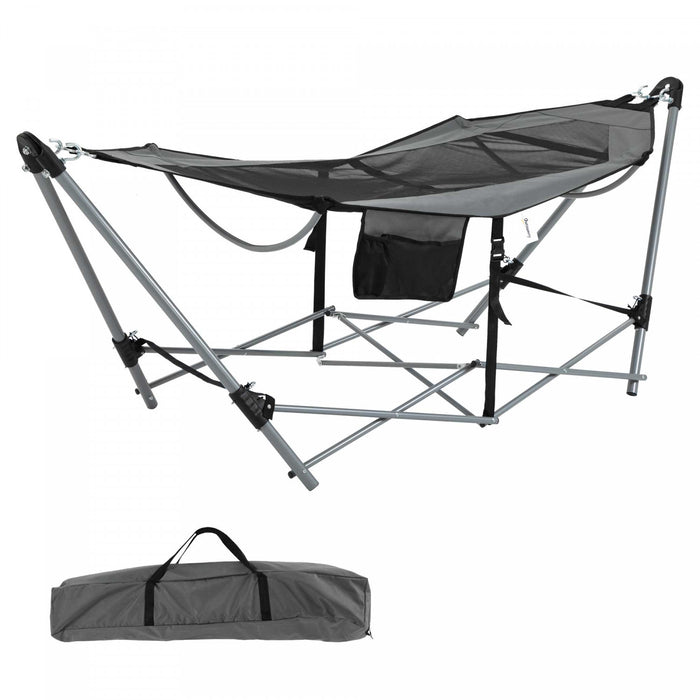 Outsunny Hamac Avec Support, Hamac Portable Avec Sac De Transport Et Poche Pour Le Voyage, La Plage, Le Jardin, Le Patio, La Randonnee, Gris Fonce
