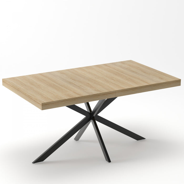 Ethan Table a manger rectangulaire extensible style retro avec rangement cache, couleur naturelle