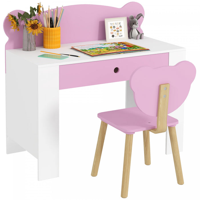 Ensemble Bureau Et Chaise Pour Enfants, Table D'etude Et Chaise Avec Tiroir De Rangement, Rose