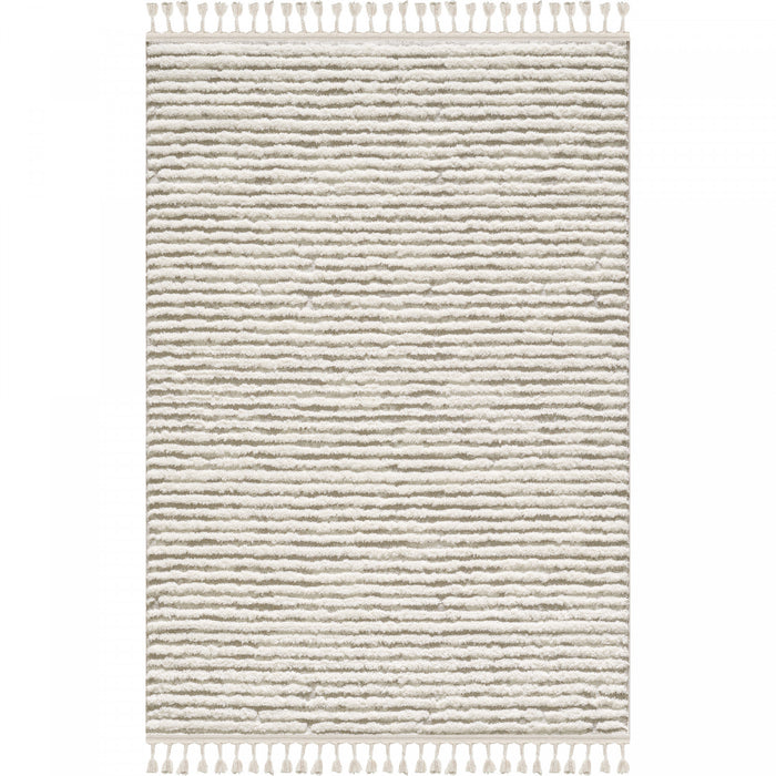 Carpette à poil long Quinto beige à motif de vagues - 7 pi 7 po x 10 pi 