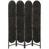 HOMCOM Paravent 4 Panneaux, Ecran Pliable Bohemien, Noir
