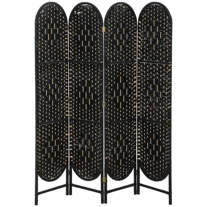HOMCOM Paravent 4 Panneaux, Ecran Pliable Bohemien, Noir