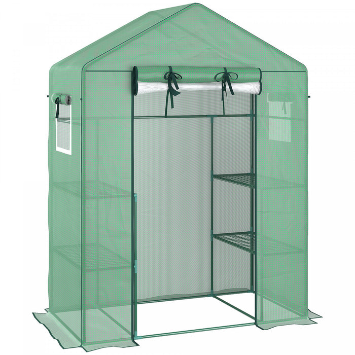 Outsunny Serre De Jardin Avec Porte Grillagee Et Etageres A 3 Niveaux