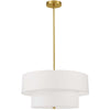 Luminaire suspendu Everly de Dainolite avec abat-jour blanc, 2 niveaux, fini laiton vieilli et 4 ampoules