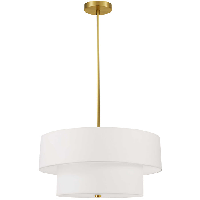 Luminaire suspendu Everly de Dainolite avec abat-jour blanc, 2 niveaux, fini laiton vieilli et 4 ampoules