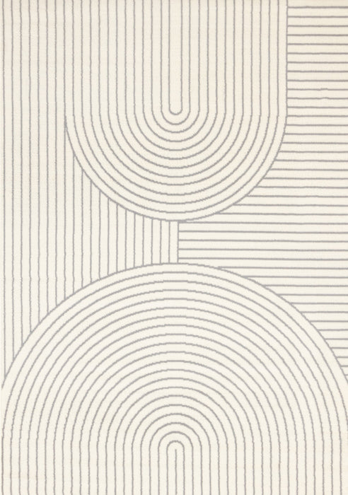 Carpette Forte blanche et grise à motif d’arches courbées pour l’intérieur - 6 pi 7 po x 9 pi 6 po