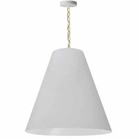 Grand luminaire suspendu Anaya de Dainolite avec abat-jour blanc, fini laiton vieilli et 1 ampoule