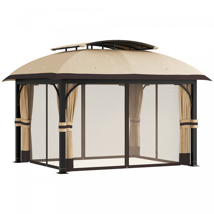 Outsunny Tonnelle A Double Toit 11 x 13' Avec Filet Et Rideaux, Kaki