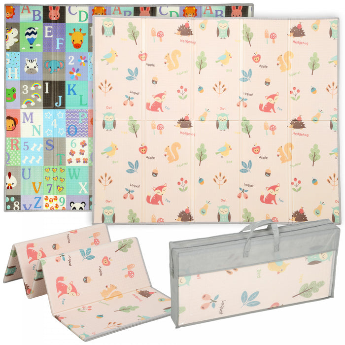 Tapis de Jeu pour Bebe Qaba Double Face, Tapis d'Activite Pliable, 180L x 150W cm