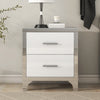Sophia table de chevet laquee brillante avec 2 tiroirs et poignees en metal, blanc