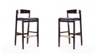 Tabouret de bar en bois rembourre style Klismos mi-siecle moderne noir - Lot de 2