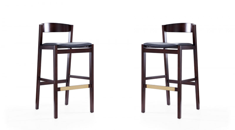 Tabouret de bar en bois rembourre style Klismos mi-siecle moderne noir - Lot de 2