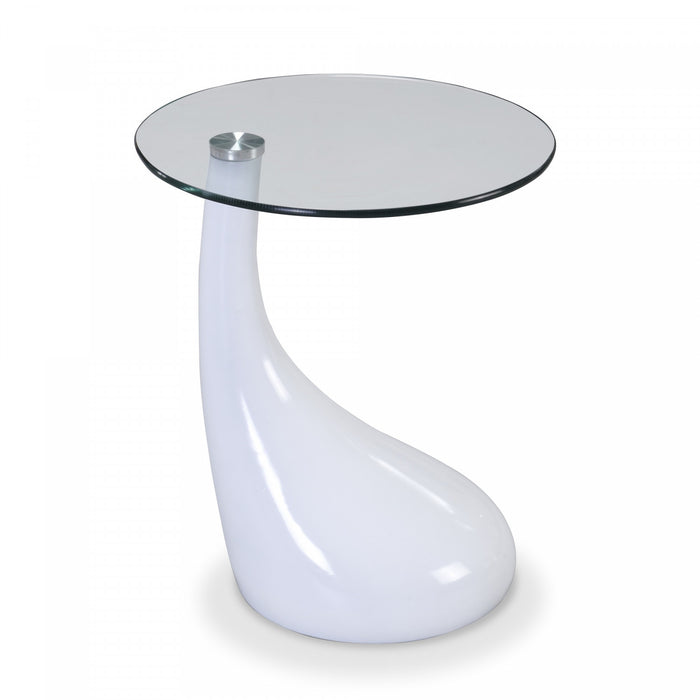 Table d’appoint moderne Lava avec plateau en verre, blanc