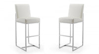 Tabouret de bar moderne en metal et tissu Element, blanc perle - Lot de 2