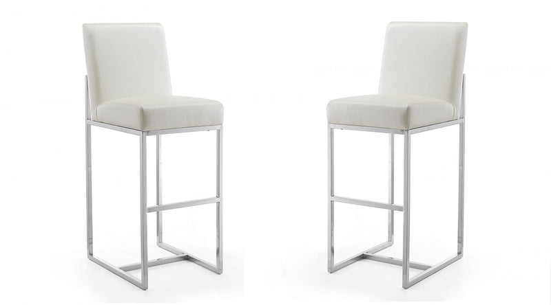 Tabouret de bar moderne en metal et tissu Element, blanc perle - Lot de 2