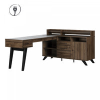  Helsy Bureau en L avec barre d'alimentation et huche amovible Noyer naturel, de Meubles South Shore