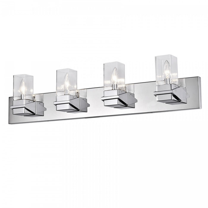 Lumière de coiffeuse Veronica de Dainolite en verre transparent, fini chromé poli et 4 ampoules