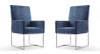 Chaise de salle a manger moderne en velours et metal Element bleu - Lot de 2