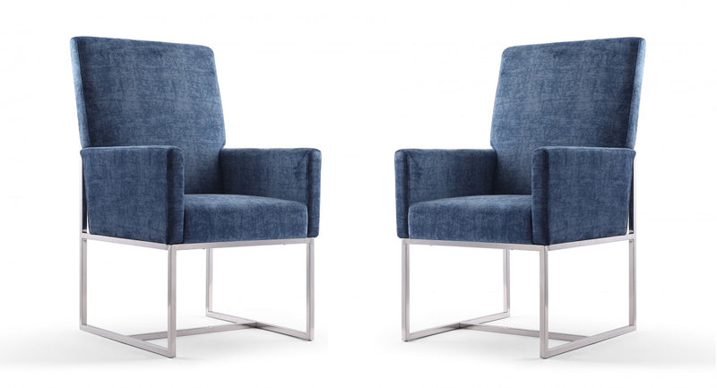 Chaise de salle a manger moderne en velours et metal Element bleu - Lot de 2