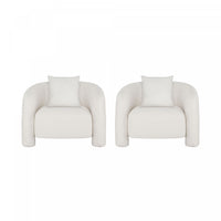 Fauteuil lounge Sylvia en tweed moderne et glamour ivoire - Lot de 2