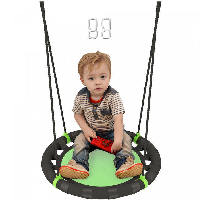 Qaba Balancoire d'arbre avec soucoupe pour enfants, balancoire volante de 24 po avec cordes de suspension reglables, capacite de 154 lb, balancoire en filet pour enfants, vert