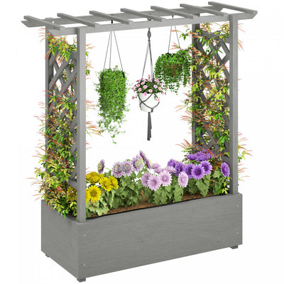 Outsunny Raised Planter With Trellis, Elevated Wood Planter Box With Liner