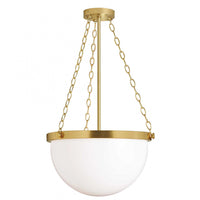 Luminaire suspendu Rhonda de Dainolite en verre blanc, avec fini laiton vieilli et 1 ampoule incandescente