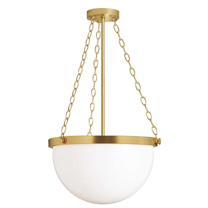 Luminaire suspendu Rhonda de Dainolite en verre blanc, avec fini laiton vieilli et 1 ampoule incandescente