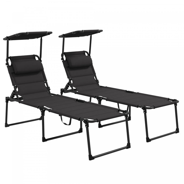 Outsunny Chaise Longue Pliante 2 Pieces, Chaises De Bronzage Inclinables