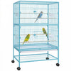 PawHut 52" Large Steel Bird Cage for Parrot Budgie Cockatiels African Grey Parakeets Pigeons with Rolling Stand, Storage Shelf, Wood Perch, Food Container, Light Blue